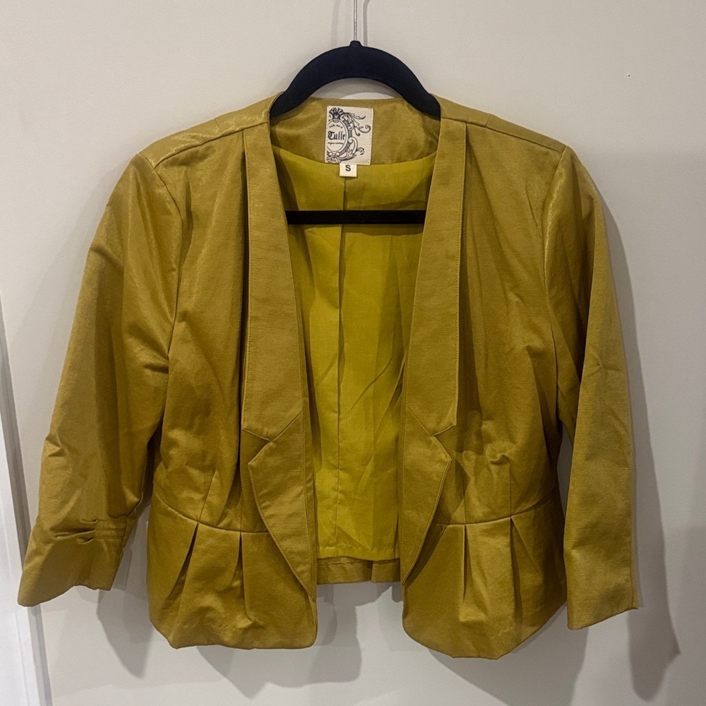 Anthropologie Tulle Mustard Olive Open-Front Women's Blazer Jacket